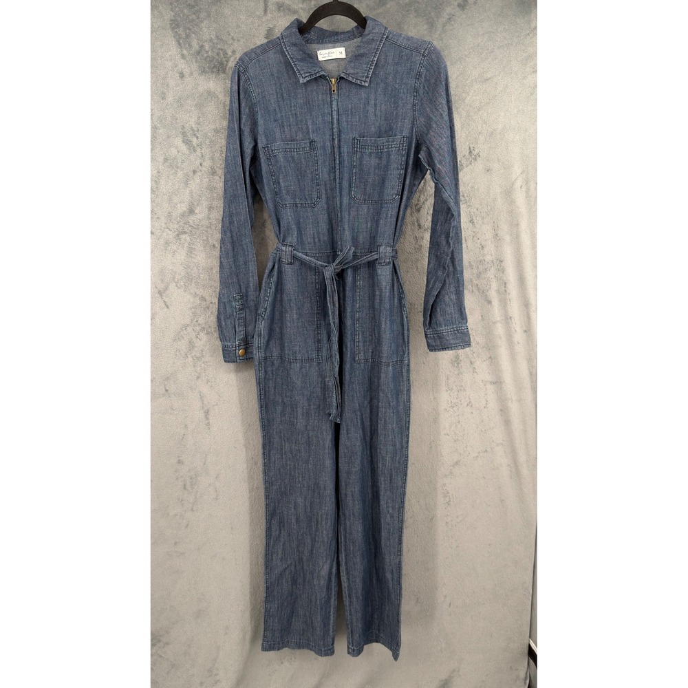 Love Fire Jumpsuit Womens Size M Blue Denim Utility Belted Straight Leg Blue